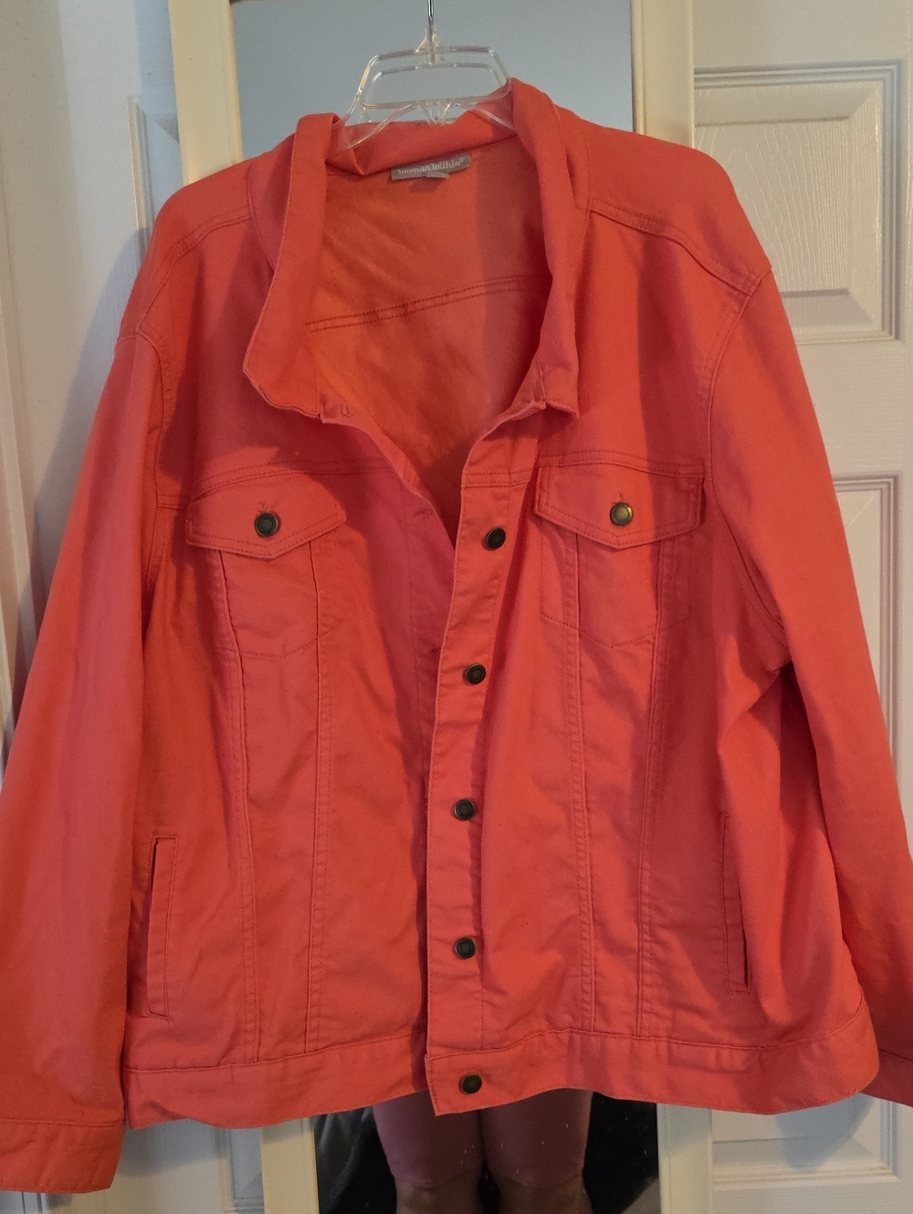 Woman Within Coral Button-Front Jean Jacket